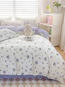 4 件套（1 件羽绒被套 + 1 件床单 + 2 件枕套）柔软拉绒床上用品套装，适用于宿舍双层床、所有季节、儿童、婴儿、幼儿、学生