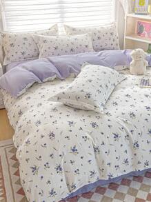 4 件套（1 件羽绒被套 + 1 件床单 + 2 件枕套）柔软拉绒床上用品套装，适用于宿舍双层床、所有季节、儿童、婴儿、幼儿、学生