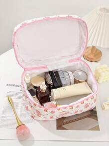 1 pieza Bolsa de maquillaje con diseño de ramo de rosas de oso, gran capacidad con cierre de cremallera, bolsa de cosméticos esencial para viajes y vacaciones para almacenar toallas sanitarias, almohadillas, auriculares con cable, , auriculares, cargador, lápices labiales, cosméticos, perfume, productos de cuidado de la piel y belleza, decoración del hogar, para mamá, mujeres, enfermeras, estudiantes, niñas de escuela, llaves, regalos navideños - Multicolor - Ver 8