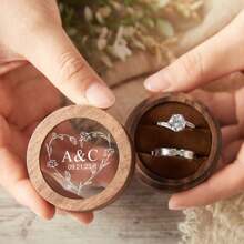 Personalized Wooden Ring Box Custom Round Engagement Ring Box Double Ring Bearer Box Custom Wedding Accessories Wedding Ring Box Valentine's Gift For Her New Couple Gift, Waterproof, Seal, No-Iron, Engraved, Ornamental, Exquisite, Vintage, High-Quality, Adorable, Custom, Personalized, Unique, Ideal Gifts For Him, Ideal Gifts For Her, Boyfriend, Girlfriend, For Anniversaries, For Valentine's Day, For Weddings - Multicolor - View 4