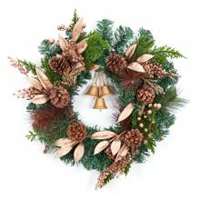 18 Inch Christmas Wreath With Lights, Battery Operated Outdoor Christmas Wreath For Front Door With 15 LED Lights Pine Cones And Jingle Bell For Home Holiday Decoration - Bronze - View 3