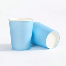 9oz Disposable Party Paper Cups, Multicolored, Suitable For Water, Juice, Coffee Or Tea, Suitable For Weddings, Parties, Picnics, BBQs, Travel And Events - Baby Blue - View 5