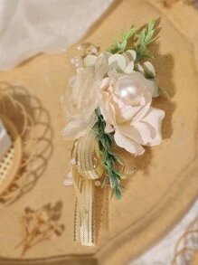 1PC męska butonierka butonierka ze szpilką złote liście wstążki sztuczne perły butonierka szpilka do garnituru ślub pan młody drużba broszka róża butonierka na ślub powrót do domu prom garnitur wystrój - Wielokolorowe - Zobacz 8