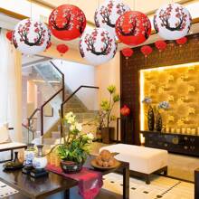 20 Pcs Chinese Japanese Paper Lanterns, Party Decorations, Cherry Blossom Decorative Hanging Lanterns For Chinese New Year, Birthday Parties, Weddings, Japanese Restaurant And So On(Red, White)