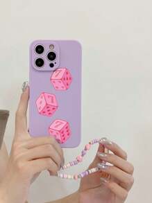 1 个紫色 TPU 心形和骰子图案防震手机壳 + 1 个紫色和粉色心形软绳腕带，兼容 Iphone/Android///OPPO 手机 - 彩色 - 查看 2