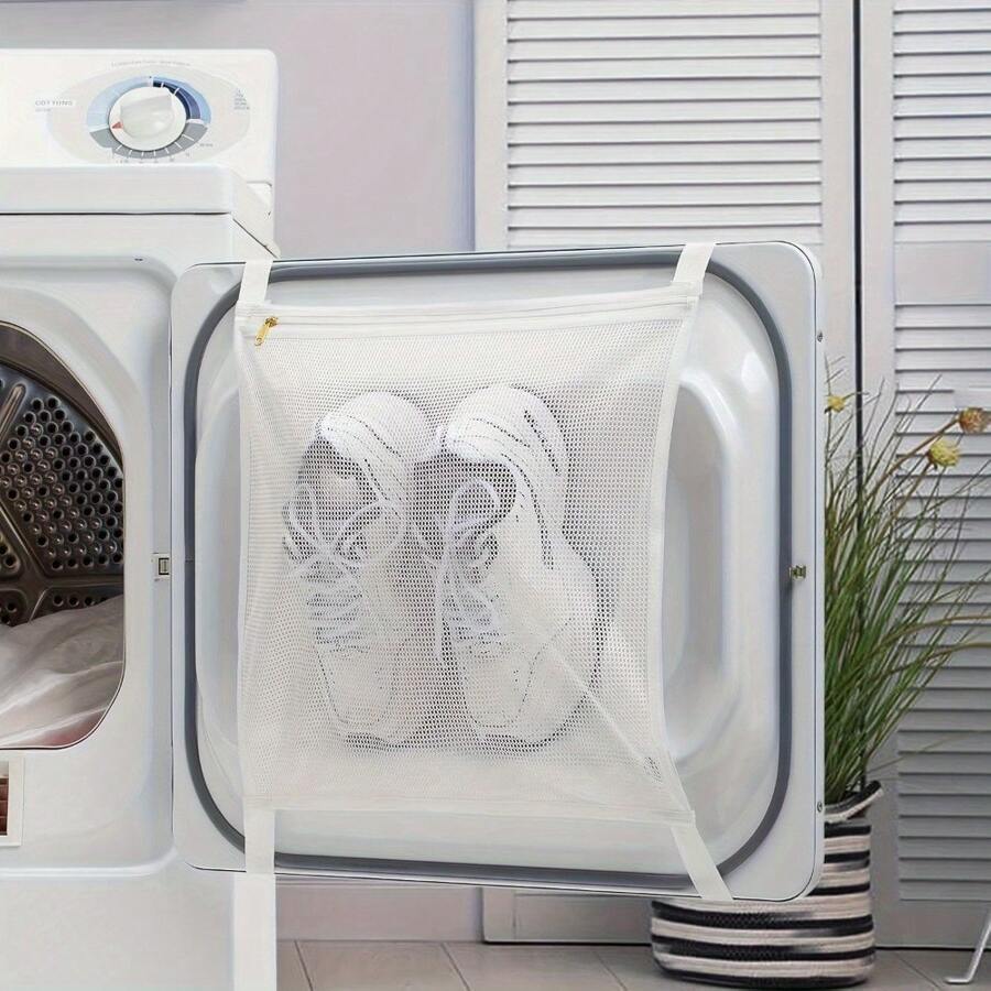 2-Piece Shoe Drying And Cleaning Bag With Elastic Band - Durable Mesh Clothing And Sports Shoe Storage Bag, Essential For Home Cleaning, Laundry Bag - trắng - Xem 1