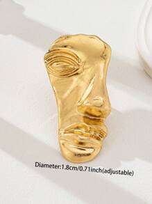 1 Chiếc Nhẫn Mặt Nạ Điêu Khắc Màu Vàng Hình Khuôn Mặt Cho Phụ Nữ Tượng Khuôn Mặt Trừu Tượng Nhẫn Chunky Trang Sức - Vàng - Xem 3