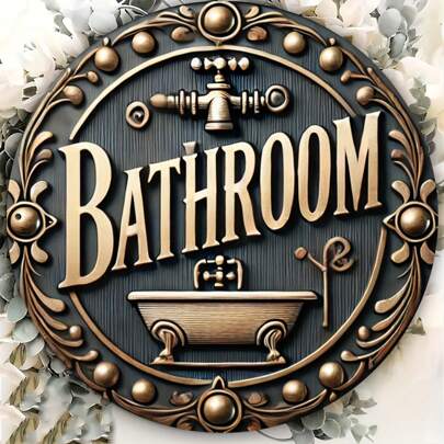 20cm Round Vintage Bathroom Sign Plaque, Wall Art Decor For Home, Room, Dining Room, Bar, Cafe, Garage, Unique Wall Decoration, Wedding Birthday Party Supplies, Holiday Accessories - 1 Piece,Home Decor ,Room Decor,Wall Decor Gifts Graduation