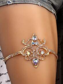 STONEFANS 1 Pc Sexy Elastic Rhinestone Leg Chain, Geometric Design Body Jewelry, European & American Fashion - Gold - View 1