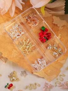 6-Grid Jewelry Light Luxury Alloy Nail Decorations, Containing Various Diamond-Studded Alloy Jewelry, Butterflies, Bells, Cherries, Stars, And Moons Sparkling For Nail Art Design Family DIY
