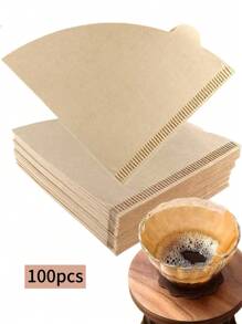 100pcs Coffee Filter Paper, V-Shaped Unbleached Natural Paper Filter, Disposable Pour Over Cone Coffee Filters, For Coffee Dripper And Coffee Maker - Beige - View 4