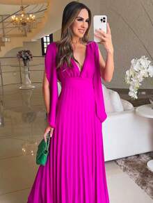 Long Pleated Party Dress - Rosa Fucsia - Ver 1