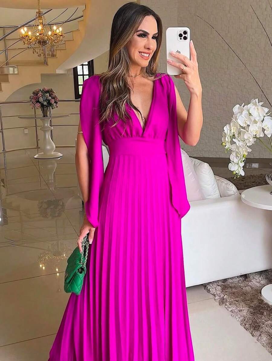 Long Pleated Party Dress - Rosa Fucsia - Ver 1