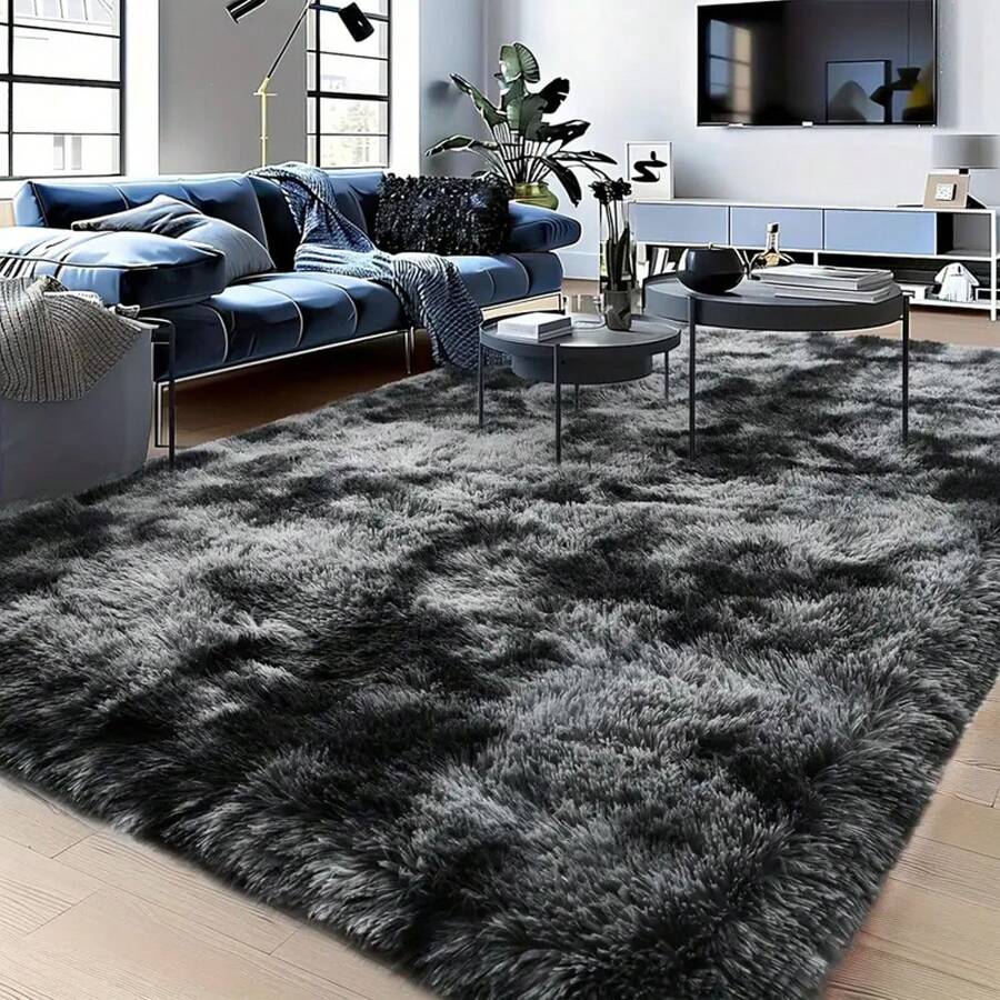 Area Rugs For Living Room Bedroom, Machine Washable Soft Fluffy Shaggy Bedside Rug, Indoor Floor,Livingroom,Bedroom Carpet For Girls And Boys, Dorms, Nursery Rooms, Home Decor Aesthetic - 紮染深灰 - 查看 1