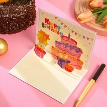 1 张生日蛋糕熊弹出式贺卡，适合生日、母亲节、父亲节、圣诞节、感恩节 - 卡通设计，送上真挚的祝福