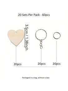 1 caja con 150/300 piezas de set de manualidades con colgantes de llavero de madera con forma de corazón sin terminar, con anillas - Bloques de madera rectangulares para personalizar manualidades de llaveros, adecuados para decoración de llaveros, hacer etiquetas DIY, decoración de equipaje, manualidades navideñas, multiusos, resistentes, regalos lindos y exquisitos, o (10/20/30 sets por paquete - 30/60/90 piezas)