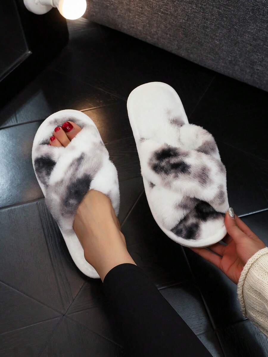 Ciabatte incrociate morbide e imbottite da donna, pantofole soffici e calde con punta aperta, comode da indossare sia in casa che all'esterno, traspiranti - Multicolore - Visualizzare 1