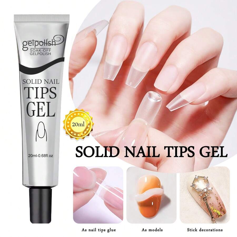 20ml Pegamento en gel sólido para uñas - Secado rápido, adhesivo duradero para uñas postizas y puntas acrílicas, compatible con UV/LED, sin alcohol - transparente - Ver 1