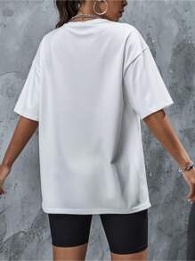 Women'S Casual Cotton T-Shirt With " Pogue Life" Letter Print, Round Neck, Short Sleeve, Regular Fit - All Seasons Comfort Top - 白色 - 查看 2
