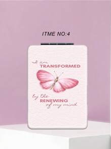 1pc Retro Floral Inspirational Quote Series Compact Folding Makeup Mirror, Ultra-Thin Portable Hand Mirror, PU Leather Case, Stainless Steel Metal, Vacuum Plating, Suitable For All Occasions And People, Foldable Square Shape For Carrying Convenience