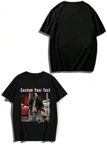 Customized Men's T-Shirt, Enter Your Text/Blessing/Funny Text, Upload Your Photo/Friend/Lover Photo, Black T-Shirt, Holiday Gift, Anniversary Gift, Company Team Building Uniform, Music Festival, Gift For Him, Spring/Summer Round Neck Short Sleeve T-Shirt, Party, Men's Short Sleeve Summer Top,Chic Autumn,Street Casual Chic - Black - View 3