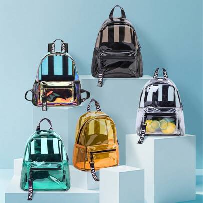 TINYAT Women Girls Backpack Large Capacity Clear Backpack Valentine's Day Gifts Transparent PVC Bag Spring School Bag Back To School, Concerts, Sports,Outing,Travel And Daily, Waterproof Clear Backpack, Casual Style For Outdoor Sports Or Travel Convenience