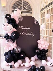 85 个气球和 20 个蝴蝶结、黑色和粉色气球拱门套装、马卡龙粉色和黑色气球、粉色黑色蝴蝶结派对装饰、18 英寸 10 英寸 5 英寸黑色和粉色气球，适合婚礼新娘送礼会周年生日派对 - 彩色 - 查看 6