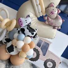 41Pcs Pig And Cow Printed Balloon 1-9 Birthday Decorations, Birthday Aluminum Film Latex Balloon Farm Theme 1-9 Birthday Decorations, Birthday Party Supplies