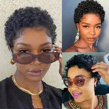 250% Density Short Human Hair Afro Kinky Curly Wigs For Women Pixie Cut Curly Wigs No Lace Afro Wig Human Hair - Black - View 8