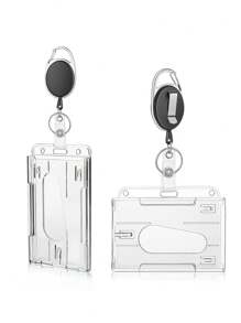 2pcs Minimalist Solid Color Transparent Lanyard ID Card Holders With Clips, Suitable For Work ID, Student ID, Teacher ID, Key Cards, Driving Licenses, For School, Home And Office Use - Multicolor - View 1