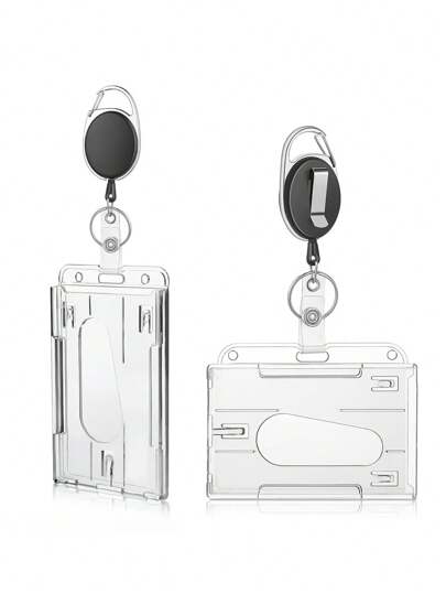 1pc Simple Solid Color Transparent Lanyard Id Card Holder With Buckle, For Work Id Card Student And Teacher ID Cards, Key Cards, Driver's License, School, Home & Office Supplies