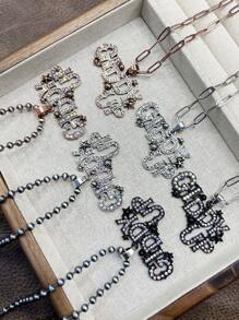 1 件时尚复古西式串珠宝石吊坠项链，适合女士和女孩搭配日常服装、派对配饰、珠宝，是送给家人、朋友或自己的完美礼物 - 西部牛仔風格 - 查看 4