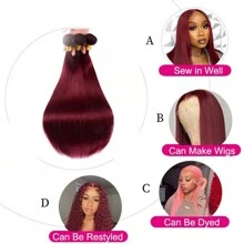 99j 14-30英寸直发人发束 酒红色巴西人发接发 直发编织束 - S99J - 查看 7