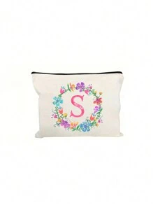 Personalized English Initials Cosmetic Bag,Chic Watercolor Floral Makeup Bag, Simple Zipper Beauty Bag, Versatile Toiletry Wash Bag For Girls Women,Portable, Lightweight & Fade-Resistant ,Travel Toiletry Bag-Pen Bag-Gift Bag, The Best Gift For Mothers, Daughters, Best Friends, Teachers And Friends, Birthdays Gifts,Must-Have Items For Graduation Season, Wedding Season And Other Festivals - Ideal Bridesmaid & Travel Gift - White - View 13