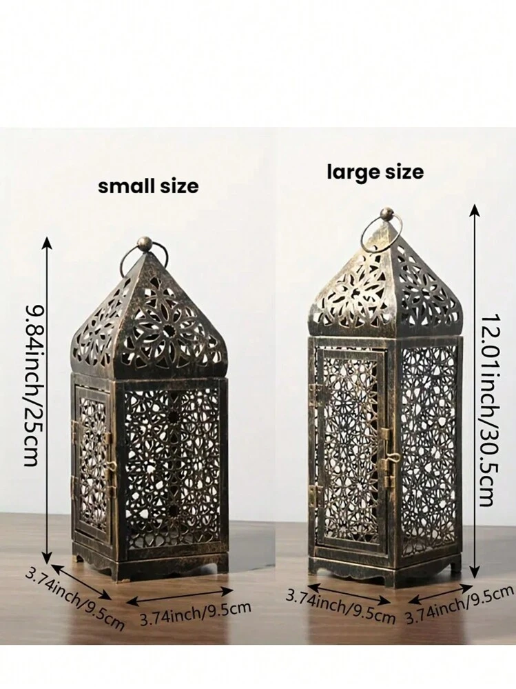 Moroccan Style Metal Lanterns, Hollow-Out Projection Iron Art Candle Holders, Vintage Style Gilded Hollow Carved Wind Lanterns, Suitable For Home, Courtyard, Garden, Villa, Festive Tabletop Decor For New Year, Halloween, Valentine's, Thanksgiving, Christmas, Home & Garden Decor Christmas Decorations Home Christmas Gifts Christmas Decor - Multicolor - View 10