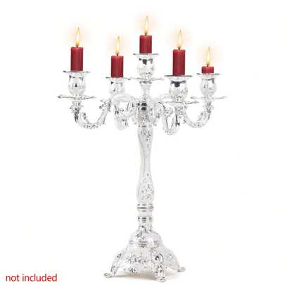 CNCEST 5 Arms Vintage Candle Holder, Metal Candlestick Tree Candle Holder Holiday Wedding Candleabra Centrepiece (Silver&White)