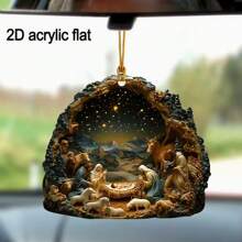 1/3件装亚克力耶稣诞生场景吊坠装饰，精美圣家2D平面吊坠，宗教主题，适用于汽车内饰、包包、钥匙扣、复活节和新年礼物、送给家人和朋友的礼物、家居装饰、圣诞节装饰、房间装饰 - 多色-金絲線 - 查看 5