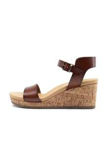 Women's Open Wedge Sandals  Platform Open Design Buckle Ankle Strap Comfort Wood Grain Bottom Single Strap Summer Shoes - Brown - View 6