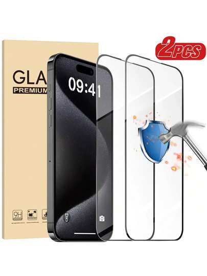 2 paquetes de protector de pantalla de vidrio templado con dureza 9H para iPhone 17/15 Pro Max/15 Pro/15 Plus/16 Pro Max/16/16e/16 Pro/16 Plus/14 Pro Max/14/14 Pro/14 Plus/13 Pro Max/13/13Pro/12/11/XR