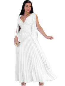 Long Pleated Party Dress - Blanco - Ver 2