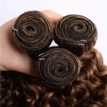 P4/27 Deep Wave Highlighted Human Hair Bundles Brown Curly Hair Weaves 1/3 Bundle Virgin Hair Extension For Ponytails - S4/27 - View 3