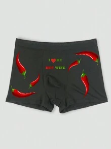 Bóxers tipo calzoncillo con estampado de chiles negros para hombres con el eslogan "Mi esposa picante", ropa interior elástica y cómoda de última