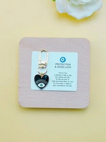 1pc Handmade Mini Alloy Dripping Oil Heart Evil Eye Keychain, Charm Lucky Keyring - Multicolor - View 11