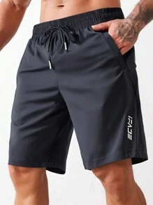 Pantalones cortos deportivos estilo novio Corelite para hombres con gráfico de letras, shorts para gimnasio, shorts jogger, con bolsillo con cremallera y cordón, para entrenamiento, , gimnasio en verano