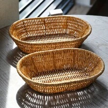 1 件多功能椭圆形编织储物篮 - 塑料藤条设计，适用于水果、零食、餐具、鲜花、杂货储存、架子装饰、家居装饰、篮子储存、组织者、房间物品、礼品篮、Korb、卧室组织者、组织篮、楼梯篮、复活节篮子、木篮、可爱礼品篮、返校