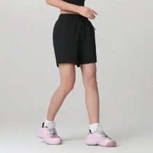 Quần short nữ mùa hè, màu trơn, có túi, kiểu dáng thường ngày, đa năng cho mặc hàng ngày, đi bộ đường dài, chạy bộ, đạp xe. Màu đen. - màu đen - Xem 11