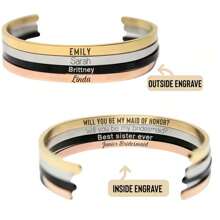 Your Own Text, Customized Cuff, Custom Bracelet, Inspirational Gift, Engraved Cuff, Personalize Bracelet, Custom Name Jewelry, Skinny Bangle - Multicolor - View 4