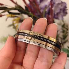 Your Own Text, Customized Cuff, Custom Bracelet, Inspirational Gift, Engraved Cuff, Personalize Bracelet, Custom Name Jewelry, Skinny Bangle - Multicolor - View 5