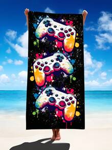 1pc Video Game Controller Tie Dye Beach Towel, Super Soft Absorbent Oversized Beach Blanket, Suitable For Travel, Swim Pool, Diving, Surfing, Yoga, Camping, Available In Adult And Kid Sizes, Beach Accessory Summer Travel, Vacation Holiday Beach Essentials