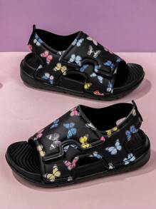 Kids' Comfortable & Fashionable Casual Breathable Multi-Color Butterfly Print Lightweight Sports Sandals, Summer - Black - View 4